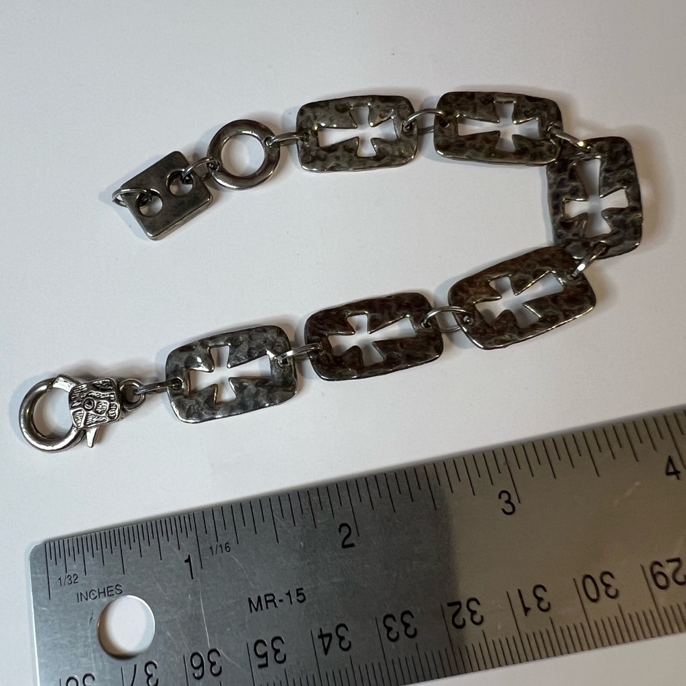 Silver Toned Rectangular Link Cross Bracelet - image 1